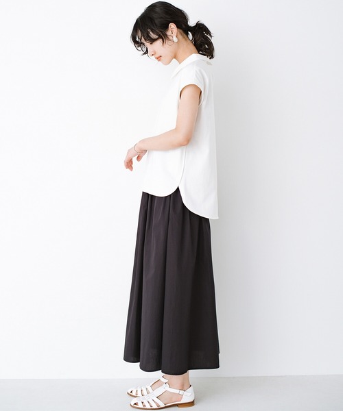 haco!(ハコ)の「異素材遣いの衿がきちんとかわいい!PBPオーガニックコットン ちょい袖Tシャツ(Tシャツ/カットソー・レディース・オフホワイト/ダークネイビー・SMALL/MEDIUM/LARGE/X-LARGE)」の18枚目の写真