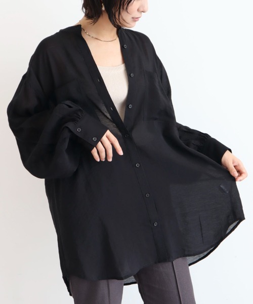 ELENCARE DUE(エレンカーレデュエ)の「・ELENCARE DUE シアーロングスリーブシャツ(シャツ/ブラウス・レディース・ブラック/ピンク/グレー/グリーン・FREE)」の1枚目の写真