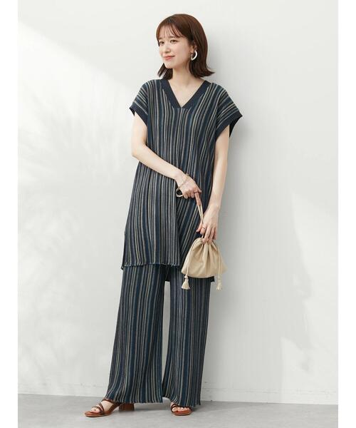 Green　Parks（グリーンパークス）の「ジャガード編みストライプニットパンツ（その他パンツ・レディース・ブラウン/ダークグレー・FREE）」の10枚目の写真