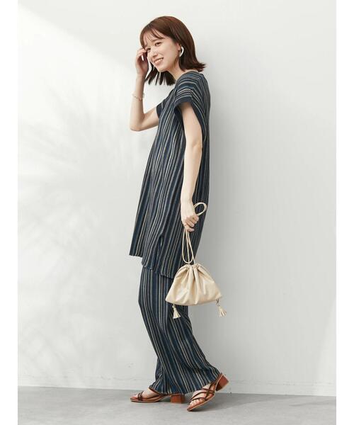 Green　Parks（グリーンパークス）の「ジャガード編みストライプニットパンツ（その他パンツ・レディース・ブラウン/ダークグレー・FREE）」の4枚目の写真