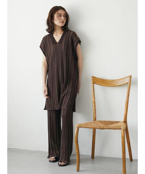 Green　Parks（グリーンパークス）の「ジャガード編みストライプニットパンツ（その他パンツ・レディース・ブラウン/ダークグレー・FREE）」の20枚目の写真