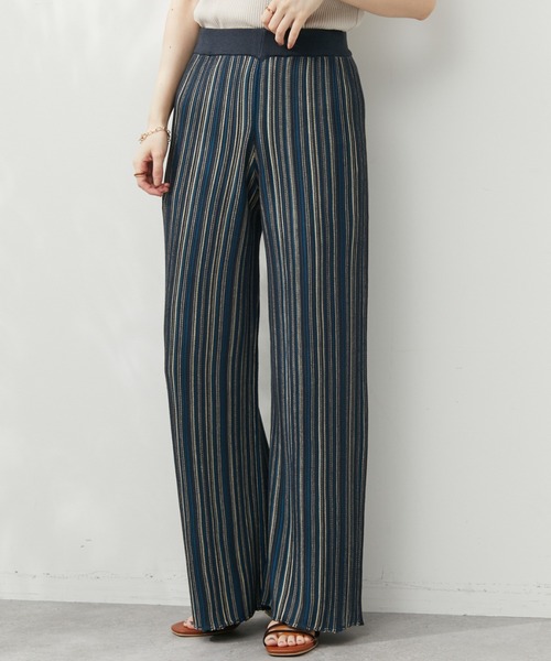 Green　Parks（グリーンパークス）の「ジャガード編みストライプニットパンツ（その他パンツ・レディース・ブラウン/ダークグレー・FREE）」の2枚目の写真