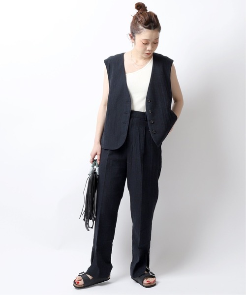 JOINT WORKS（ジョイントワークス）の「コットンリネンジャガードパンツ（スラックス・レディース・ネイビー/イエロー・SMALL/MEDIUM）」の11枚目の写真