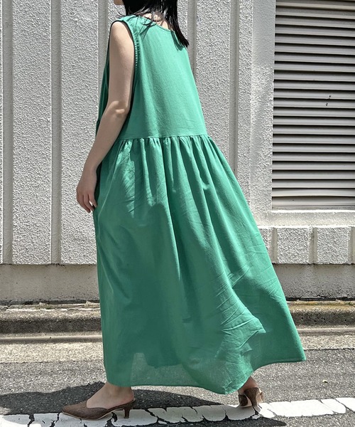 アロハプリント スクエアネック前釦ノースリワンピース ワンピース