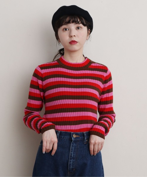 CHILD WOMAN（チャイルドウーマン）の「VICTORIA ボーダーワイドリブハイネックプルオーバー（ニット/セーター・レディース・レッド/ブラック/グリーン/イエロー・FREE）」の4枚目の写真