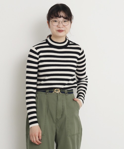 CHILD WOMAN（チャイルドウーマン）の「VICTORIA ボーダーワイドリブハイネックプルオーバー（ニット/セーター・レディース・レッド/ブラック/グリーン/イエロー・FREE）」の2枚目の写真