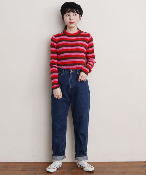 CHILD WOMAN（チャイルドウーマン）の「VICTORIA ボーダーワイドリブハイネックプルオーバー（ニット/セーター・レディース・レッド/ブラック/グリーン/イエロー・FREE）」の7枚目の写真