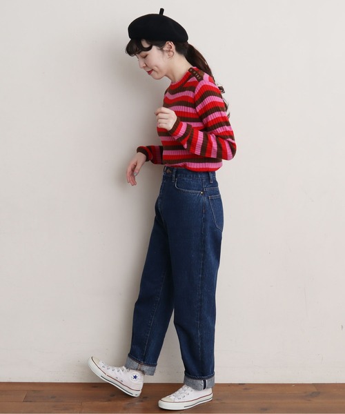 CHILD WOMAN（チャイルドウーマン）の「VICTORIA ボーダーワイドリブハイネックプルオーバー（ニット/セーター・レディース・レッド/ブラック/グリーン/イエロー・FREE）」の8枚目の写真