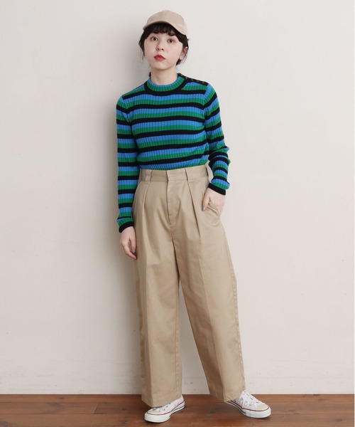 CHILD WOMAN（チャイルドウーマン）の「VICTORIA ボーダーワイドリブハイネックプルオーバー（ニット/セーター・レディース・レッド/ブラック/グリーン/イエロー・FREE）」の14枚目の写真