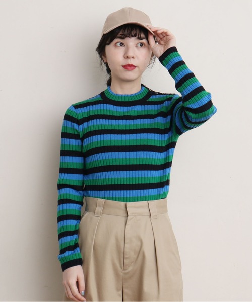 CHILD WOMAN（チャイルドウーマン）の「VICTORIA ボーダーワイドリブハイネックプルオーバー（ニット/セーター・レディース・レッド/ブラック/グリーン/イエロー・FREE）」の12枚目の写真