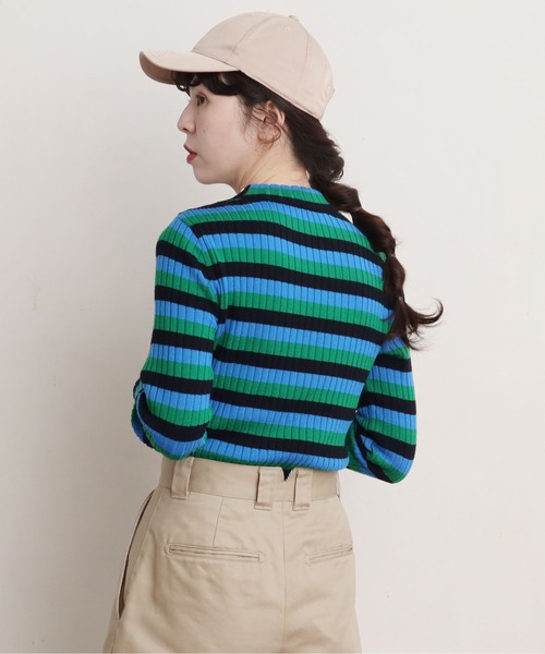 CHILD WOMAN（チャイルドウーマン）の「VICTORIA ボーダーワイドリブハイネックプルオーバー（ニット/セーター・レディース・レッド/ブラック/グリーン/イエロー・FREE）」の13枚目の写真