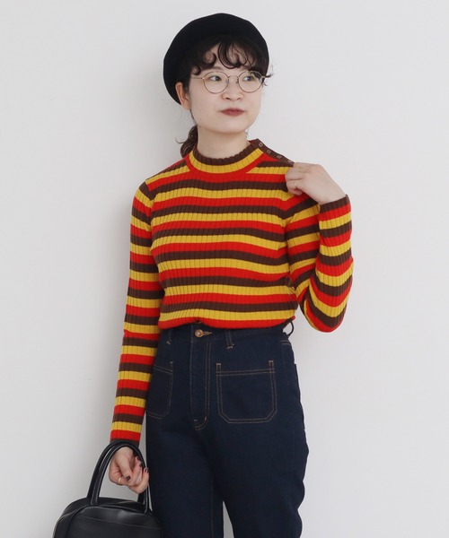 CHILD WOMAN（チャイルドウーマン）の「VICTORIA ボーダーワイドリブハイネックプルオーバー（ニット/セーター・レディース・レッド/ブラック/グリーン/イエロー・FREE）」の19枚目の写真