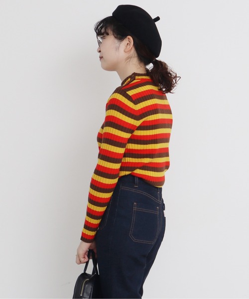 CHILD WOMAN（チャイルドウーマン）の「VICTORIA ボーダーワイドリブハイネックプルオーバー（ニット/セーター・レディース・レッド/ブラック/グリーン/イエロー・FREE）」の20枚目の写真