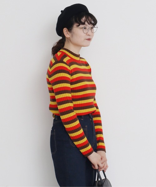 CHILD WOMAN（チャイルドウーマン）の「VICTORIA ボーダーワイドリブハイネックプルオーバー（ニット/セーター・レディース・レッド/ブラック/グリーン/イエロー・FREE）」の22枚目の写真