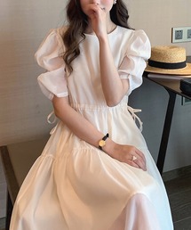 バブルスリーブシフォンワンピース