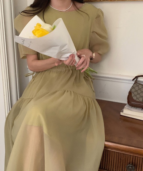 Dita Muaj.（ディータムアージュ）の「バブルスリーブシフォンワンピース（ワンピース・レディース・ホワイト/オリーブ・FREE）」の6枚目の写真