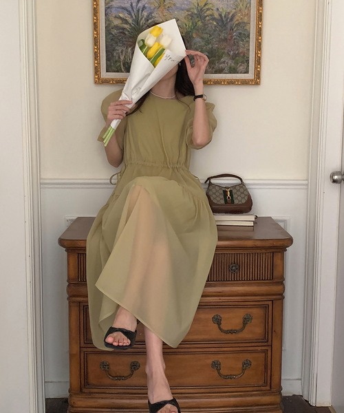 Dita Muaj.（ディータムアージュ）の「バブルスリーブシフォンワンピース（ワンピース・レディース・ホワイト/オリーブ・FREE）」の15枚目の写真