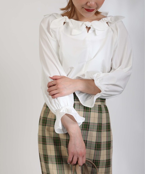 PICCIN（ピッチン）の「リボンチュニックブラウス（シャツ/ブラウス・レディース・ブラック/オフホワイト・M）」の3枚目の写真