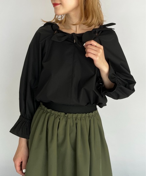 PICCIN（ピッチン）の「リボンチュニックブラウス（シャツ/ブラウス・レディース・ブラック/オフホワイト・M）」の13枚目の写真