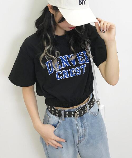 INGNI(イング)の「裾ゴムカレッジロゴTシャツ(Tシャツ/カットソー・レディース・オートミール/オフホワイト/ブラック・M)」の2枚目の写真