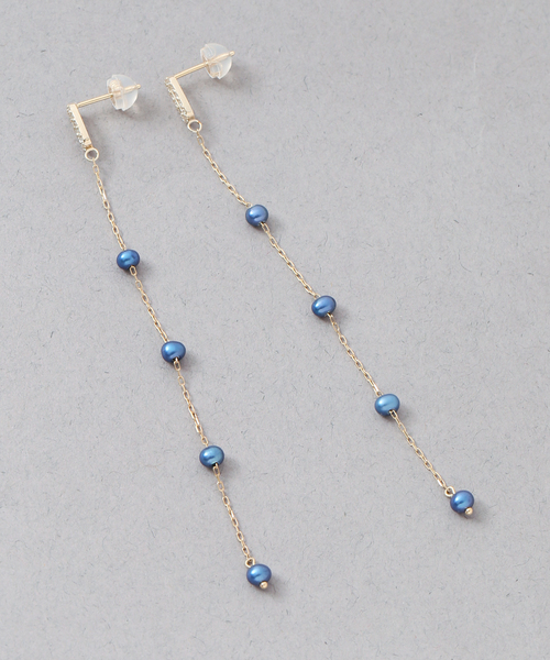 Lilas(リラ)の「インディゴパールサークルダイヤステーションチェーンピアス K10(両耳)(ピアス(両耳用)・レディース・ネイビー・FREE)」の5枚目の写真