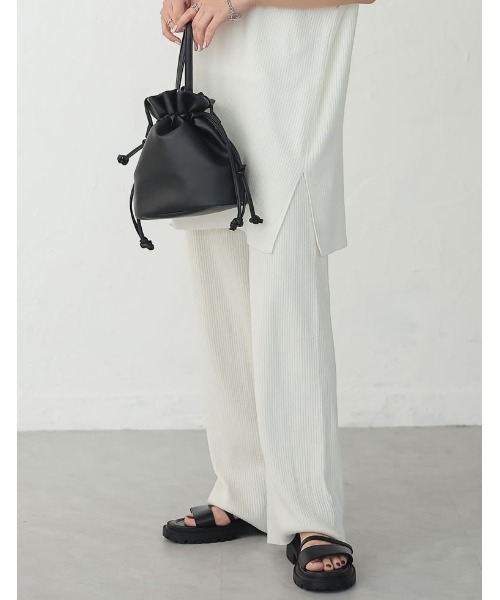 Re:EDIT（リエディ）の「[低身長サイズ有]プレーティングリブニットパンツ（その他パンツ・レディース・ブラック/ホワイト/ブラウン/ライム・AS/AM/MEDIUM/LARGE）」の2枚目の写真