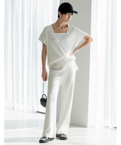 Re:EDIT（リエディ）の「[低身長サイズ有]プレーティングリブニットパンツ（その他パンツ・レディース・ブラック/ホワイト/ブラウン/ライム・AS/AM/MEDIUM/LARGE）」の14枚目の写真