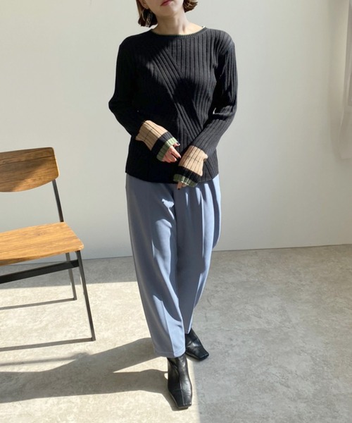LHELBIE(レルビエ)の「クロスリブ配色ニット(ニット/セーター・レディース・ブラック/グレー/アイボリー・M)」の5枚目の写真