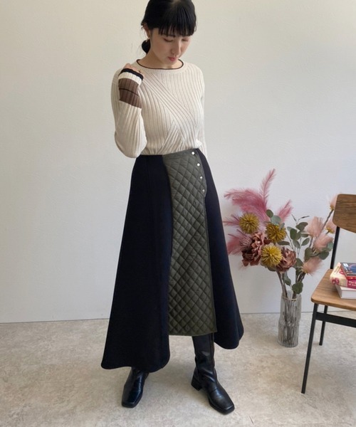 LHELBIE(レルビエ)の「クロスリブ配色ニット(ニット/セーター・レディース・ブラック/グレー/アイボリー・M)」の6枚目の写真