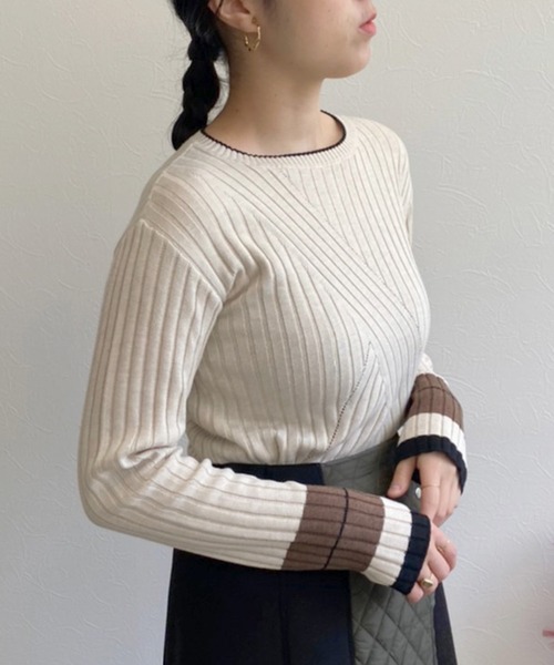 LHELBIE(レルビエ)の「クロスリブ配色ニット(ニット/セーター・レディース・ブラック/グレー/アイボリー・M)」の11枚目の写真
