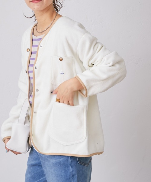 Lee（リー）の「【Lee/リー】別注ノーカラーフリースジャケット（ノーカラージャケット・レディース・オフホワイト/パープル/ブラック・ONE SIZE）」の6枚目の写真