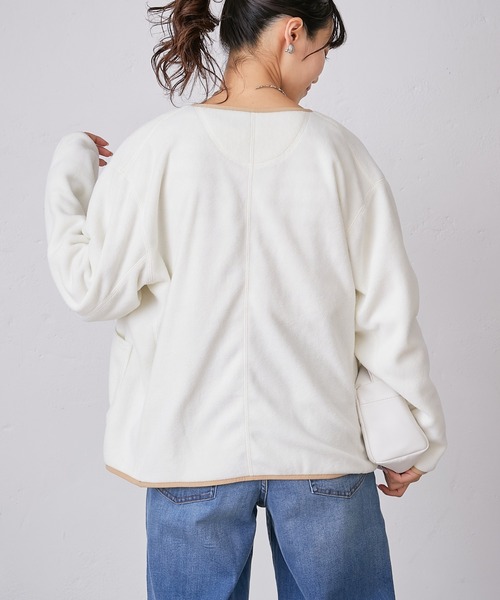 Lee（リー）の「【Lee/リー】別注ノーカラーフリースジャケット（ノーカラージャケット・レディース・オフホワイト/パープル/ブラック・ONE SIZE）」の8枚目の写真