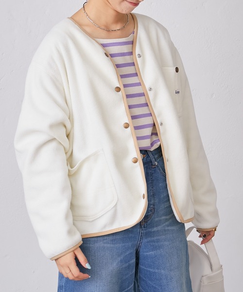 Lee（リー）の「【Lee/リー】別注ノーカラーフリースジャケット（ノーカラージャケット・レディース・オフホワイト/パープル/ブラック・ONE SIZE）」の9枚目の写真