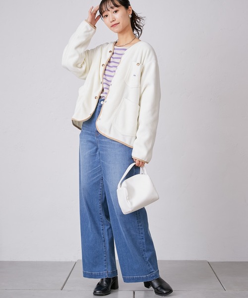 Lee（リー）の「【Lee/リー】別注ノーカラーフリースジャケット（ノーカラージャケット・レディース・オフホワイト/パープル/ブラック・ONE SIZE）」の10枚目の写真