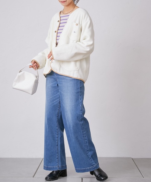 Lee（リー）の「【Lee/リー】別注ノーカラーフリースジャケット（ノーカラージャケット・レディース・オフホワイト/パープル/ブラック・ONE SIZE）」の11枚目の写真