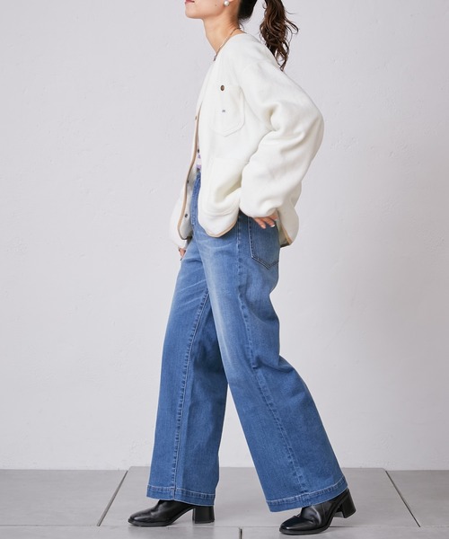 Lee（リー）の「【Lee/リー】別注ノーカラーフリースジャケット（ノーカラージャケット・レディース・オフホワイト/パープル/ブラック・ONE SIZE）」の12枚目の写真