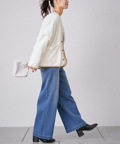 Lee（リー）の「【Lee/リー】別注ノーカラーフリースジャケット（ノーカラージャケット・レディース・オフホワイト/パープル/ブラック・ONE SIZE）」の14枚目の写真