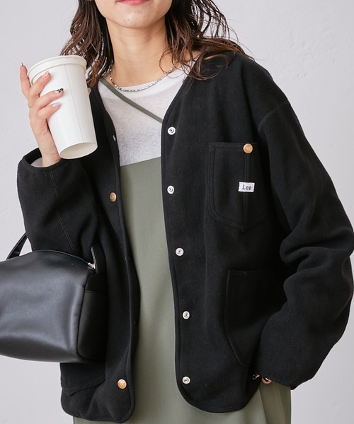 Lee（リー）の「【Lee/リー】別注ノーカラーフリースジャケット（ノーカラージャケット・レディース・オフホワイト/パープル/ブラック・ONE SIZE）」の16枚目の写真