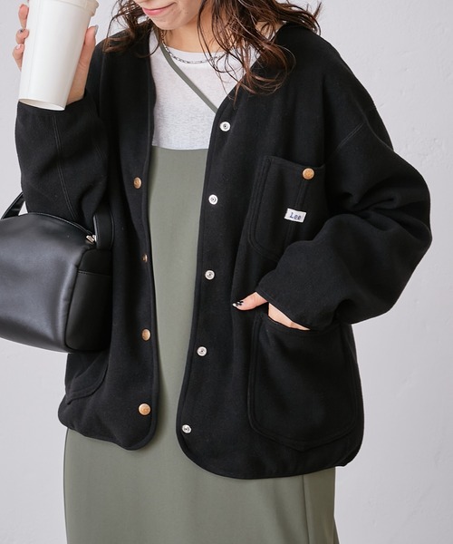 Lee（リー）の「【Lee/リー】別注ノーカラーフリースジャケット（ノーカラージャケット・レディース・オフホワイト/パープル/ブラック・ONE SIZE）」の17枚目の写真