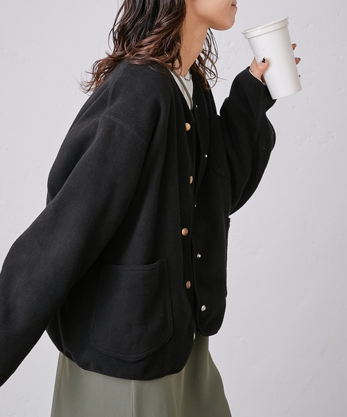 Lee（リー）の「【Lee/リー】別注ノーカラーフリースジャケット（ノーカラージャケット・レディース・オフホワイト/パープル/ブラック・ONE SIZE）」の21枚目の写真