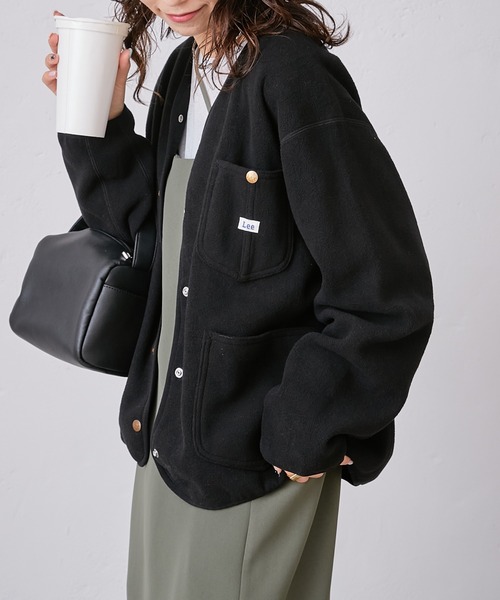 Lee（リー）の「【Lee/リー】別注ノーカラーフリースジャケット（ノーカラージャケット・レディース・オフホワイト/パープル/ブラック・ONE SIZE）」の18枚目の写真