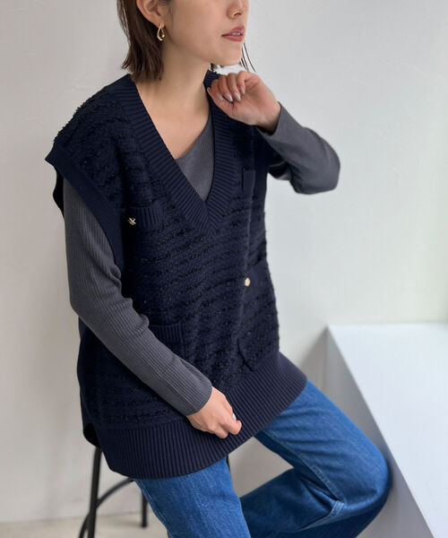 セール】◇【WEB限定】ツイード柄Vネックベスト（ベスト）｜NOLLEY'S