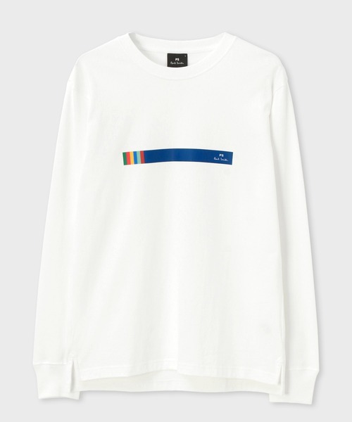 PS Paul Smith(ピーエスポールスミス)の「【オンラインショップ限定】'Sports Stripe' ロングスリーブTシャツ / 222554 EC828R(Tシャツ/カットソー)」|ホワイト