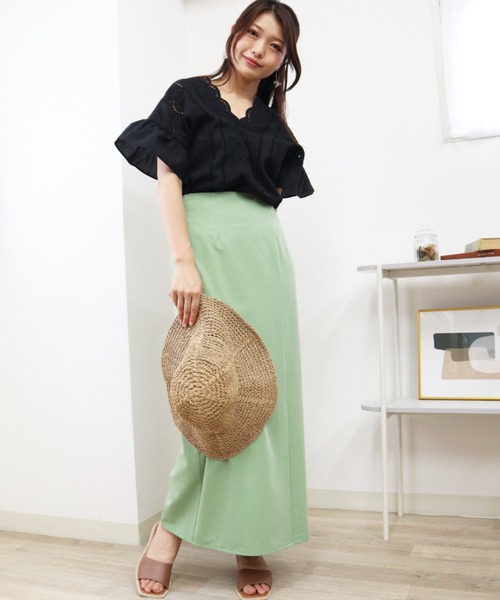 Brownie（ブラウニー）の「Brownie Vネックレース切替袖フリルブラウス（シャツ/ブラウス・レディース・ホワイト/ブラック/オレンジ・FREE）」の6枚目の写真