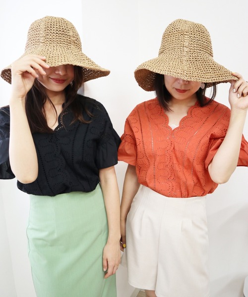 Brownie（ブラウニー）の「Brownie Vネックレース切替袖フリルブラウス（シャツ/ブラウス・レディース・ホワイト/ブラック/オレンジ・FREE）」の22枚目の写真