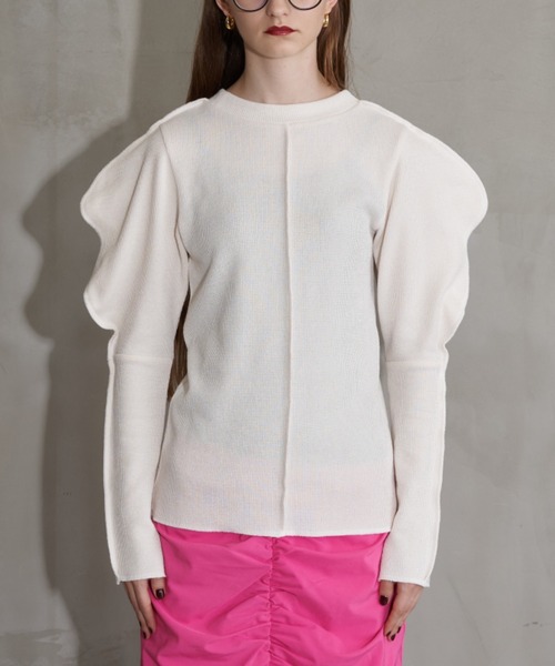 Solace（ソレイス）の「ウェーブショルダーパイルトップス（Tシャツ/カットソー・レディース・ブラック/ナチュラル/パープル・FREE）」の5枚目の写真