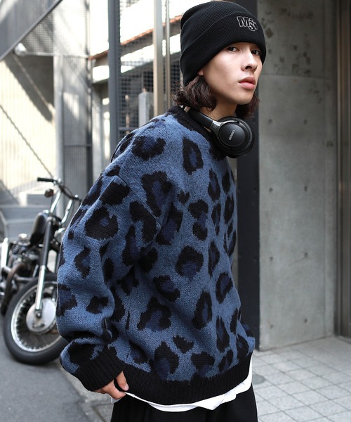 MSG（エムエスジー）の「Buyer's Select/モヘアライクビッグシルエットクルーニット ボーダー レオパード（ニット/セーター・メンズ・グリーン系/パープル/グリーン/グレー系/ブルー系/ベージュ系/ブルー/ネイビー/ブラック/イエロー系/ロイヤルブルー・M/L）」の9枚目の写真