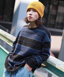 Buyer's Select/モヘアライクビッグシルエットクルーニット ボーダー レオパード