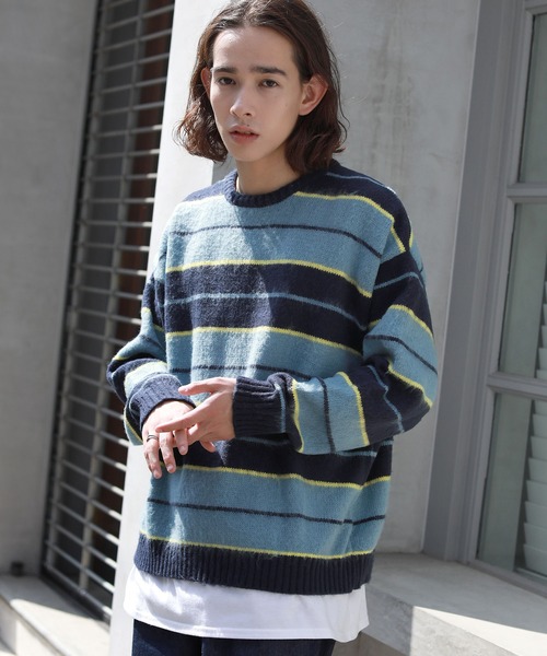 MSG（エムエスジー）の「Buyer's Select/モヘアライクビッグシルエットクルーニット ボーダー レオパード（ニット/セーター・メンズ・グリーン系/パープル/グリーン/グレー系/ブルー系/ベージュ系/ブルー/ネイビー/ブラック/イエロー系/ロイヤルブルー・M/L）」の21枚目の写真