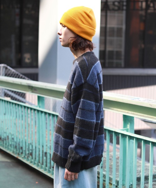 MSG（エムエスジー）の「Buyer's Select/モヘアライクビッグシルエットクルーニット ボーダー レオパード（ニット/セーター・メンズ・グリーン系/パープル/グリーン/グレー系/ブルー系/ベージュ系/ブルー/ネイビー/ブラック/イエロー系/ロイヤルブルー・M/L）」の13枚目の写真